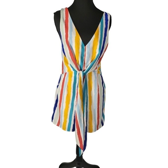 Milk & Honey Striped Romper V-Neck Sleeveless Colorful Casual Summer - Size S - Picture 2 of 10